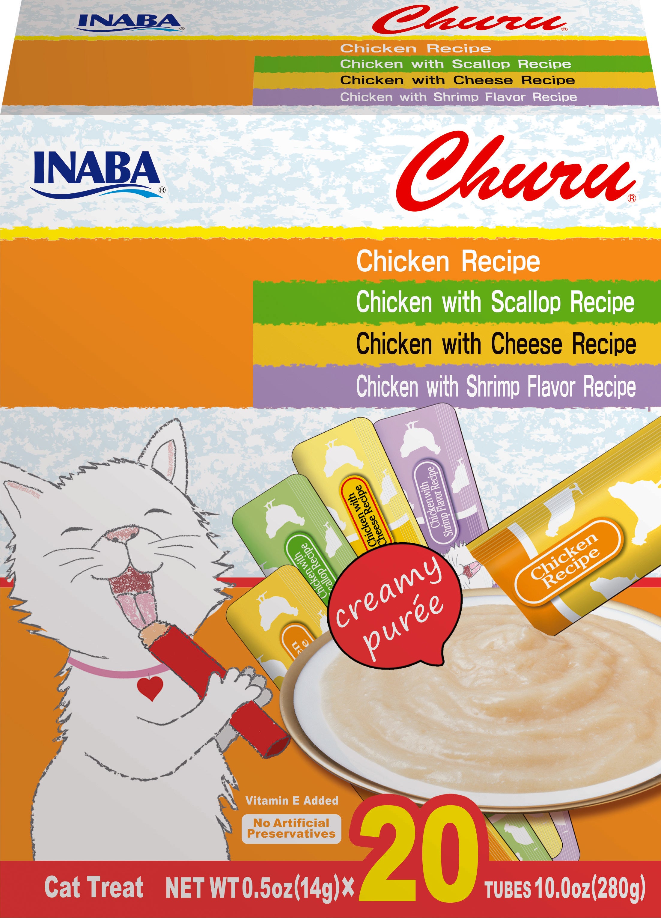 INABA Churu Lickable Purée Natural Cat Treats (Chicken Variety Pack, 16 INABA Churu Lickable Purée Natural Cat Treats (Chicken Variety Pack, 16