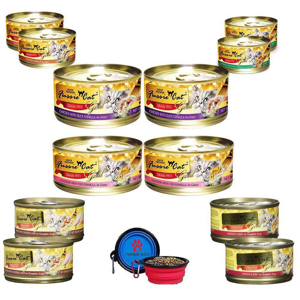 <b>Fussie Cat</b> Super Premium Grain Free Canned Cat Wet Food - Variety Bundle 12 Pack Cans w/ Free Bowl