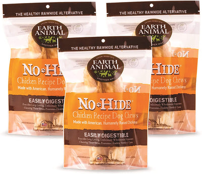 Earth Animal Medium No-Hide Dog Chews, 7 inch Bones - Made in The USA, Natural Rawhide Alternative Treats (Chicken, Medium - 6 Chews) - 3 Pack