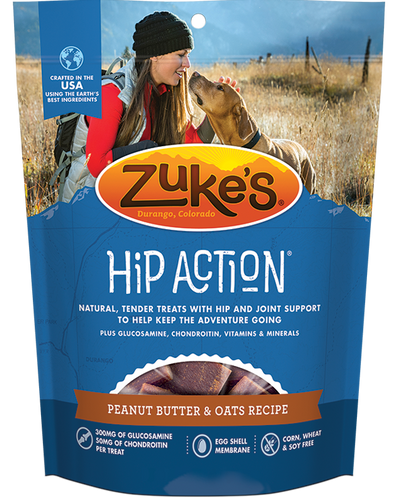 Zukes Hip Action Peanut Butter and Oats Dog Treats with Glucosamine and  Chondroitin