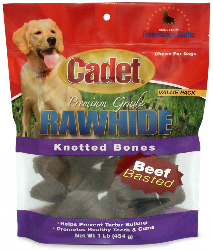 Cadet Rawhide Beef Flavor Knotted Bones for Dogs