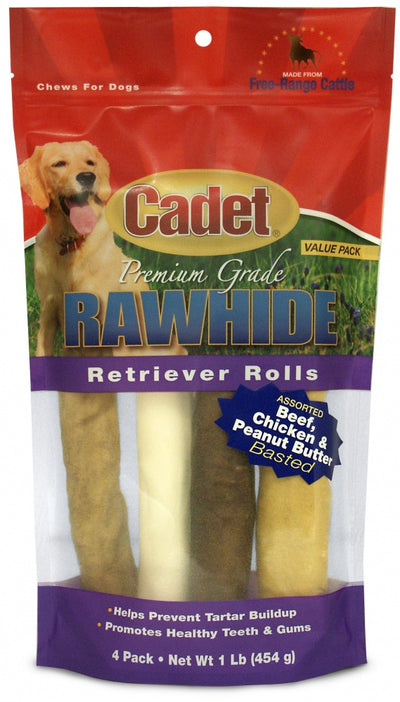 Cadet Rawhide Retriever Rolls for Dogs, Assorted Flavors