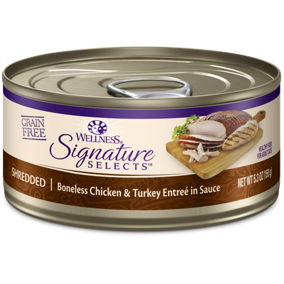 Wellness Signature Selects Grain Free Natural Shredded White Meat Chicken and Turkey Entree in Sauce Wet Canned Cat Food