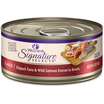 Wellness Signature Selects Grain Free Natural Skipjack Tuna with Wild Salmon Entree in Broth Wet Canned Cat Food