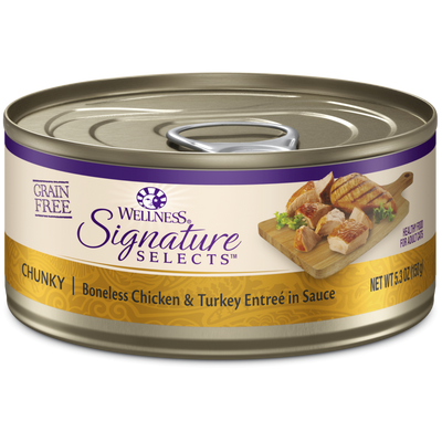 Wellness Signature Selects Grain Free Natural Chunky White Meat Chicken and Turkey Entree in Sauce Wet Canned Cat Food