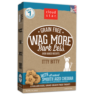 Cloud Star Wag More Bark Less Oven Baked Grain Free Itty Bitty Smooth Aged Cheddar Dog Treats