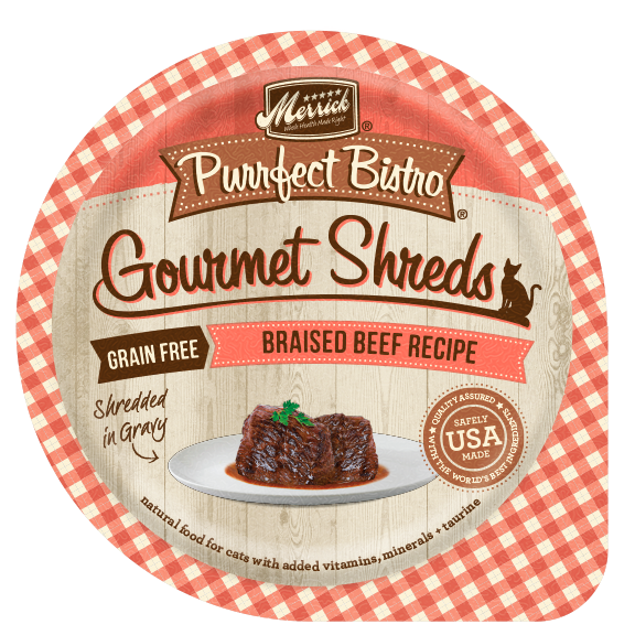 Merrick Purrfect Bistro Gourmet Shreds Grain Free Braised Beef Recipe Cat Food Tray
