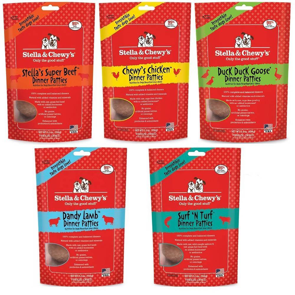 <b>Stella & Chewy's</b> Freeze Dried Dog Food for Adult Dogs, 5.5oz Variety 5 Pack