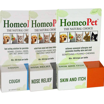 HomeoPet Relief for Dogs -  3 Pack Health Bundle Kit- Nose Relief, Cough Relief, Itch & Skin Relief - Chemical Free Natural Medicine Drops