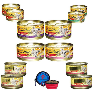 <b>Fussie Cat</b> Super Premium Grain Free Canned Cat Wet Food -  Variety Bundle 12 Pack Cans w/ Free Bowl