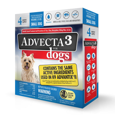 Advecta 3 For Dogs - Small - Flea & Tick Topical Treatment - 4 Count