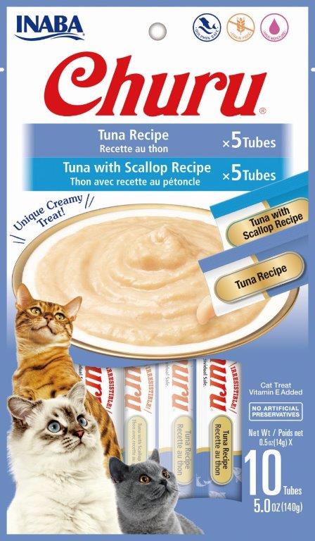 Inaba Churu Tuna and Tuna with Scallop Puree Variety 10 Pack