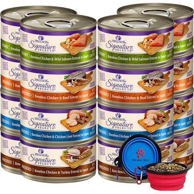 <b>Wellness</b> Signature Selects Canned Grain Free Wet Cat Food - Variety Bundle 12 Cans w/ Free Bowl